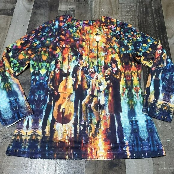 𝅺TESA Moda Glowing Music Painting Blouse Sequins Art To Wear Water Color M - Picture 3 of 12